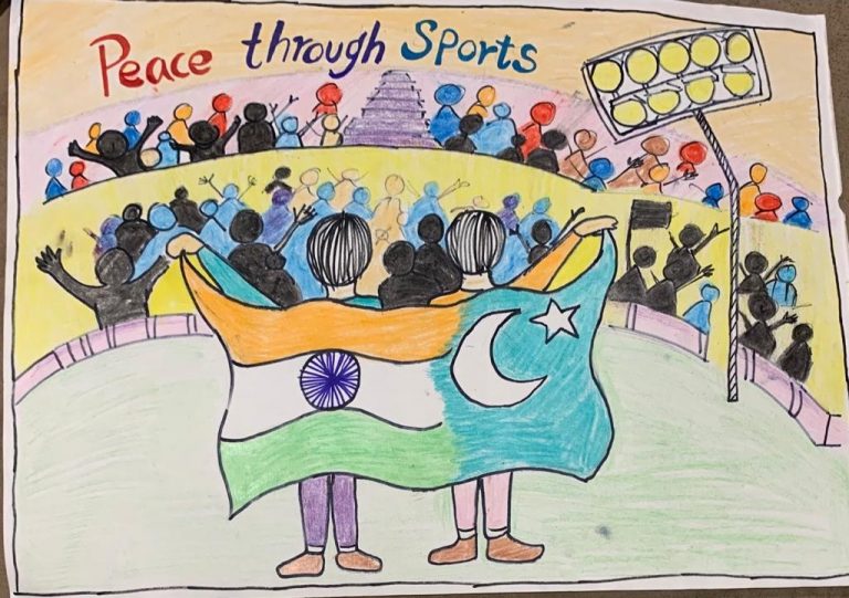 Young Indians and Pakistanis together creating a calendar for peace