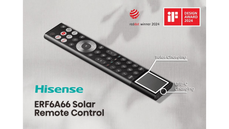 Hisense Wins Red Dot Award 2024 and iF Design Award 2024 for the ERF6A66 Solar Remote Control 